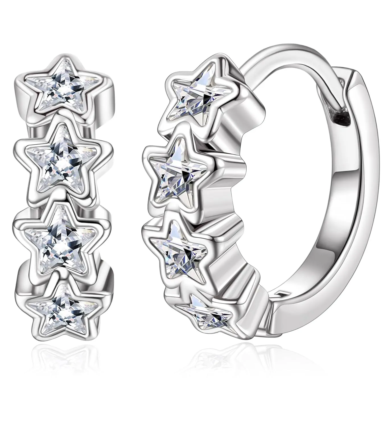 Hypoallergenic Hoop Earrings for Girls Women Handmade Double Love Heart Hoop Earrings Small Huggie Hoop Earrings Cute Cz Star Cubic Zirconia Cartilage Earrings for Sensitive Ears