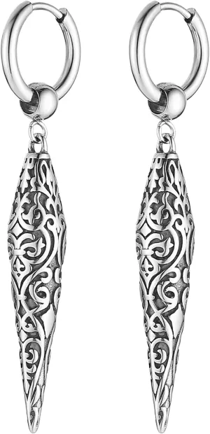HZMAN Spike Dangle Drop Earring for Men Retro Gothic Stainless Steel Awl Earring Hinged Huggie Hoop Earring Jewelry Gift