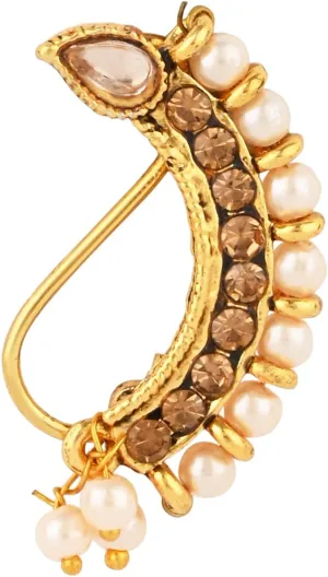 I Jewels Ethnic Gold Plated Indian Wedding Bollywood Pressing Nath Nose Pins Clip On For Women (NL93FL)