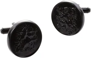 I LUV LTD Mens Cufflinks with Lion Rampant Design Jet Black