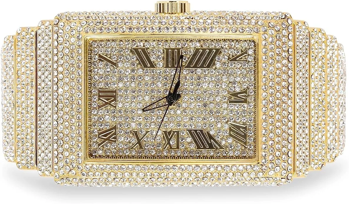 ICE STAR Men's 40mm Fully Iced Out Watch & Bracelet Set, Rectangle Case