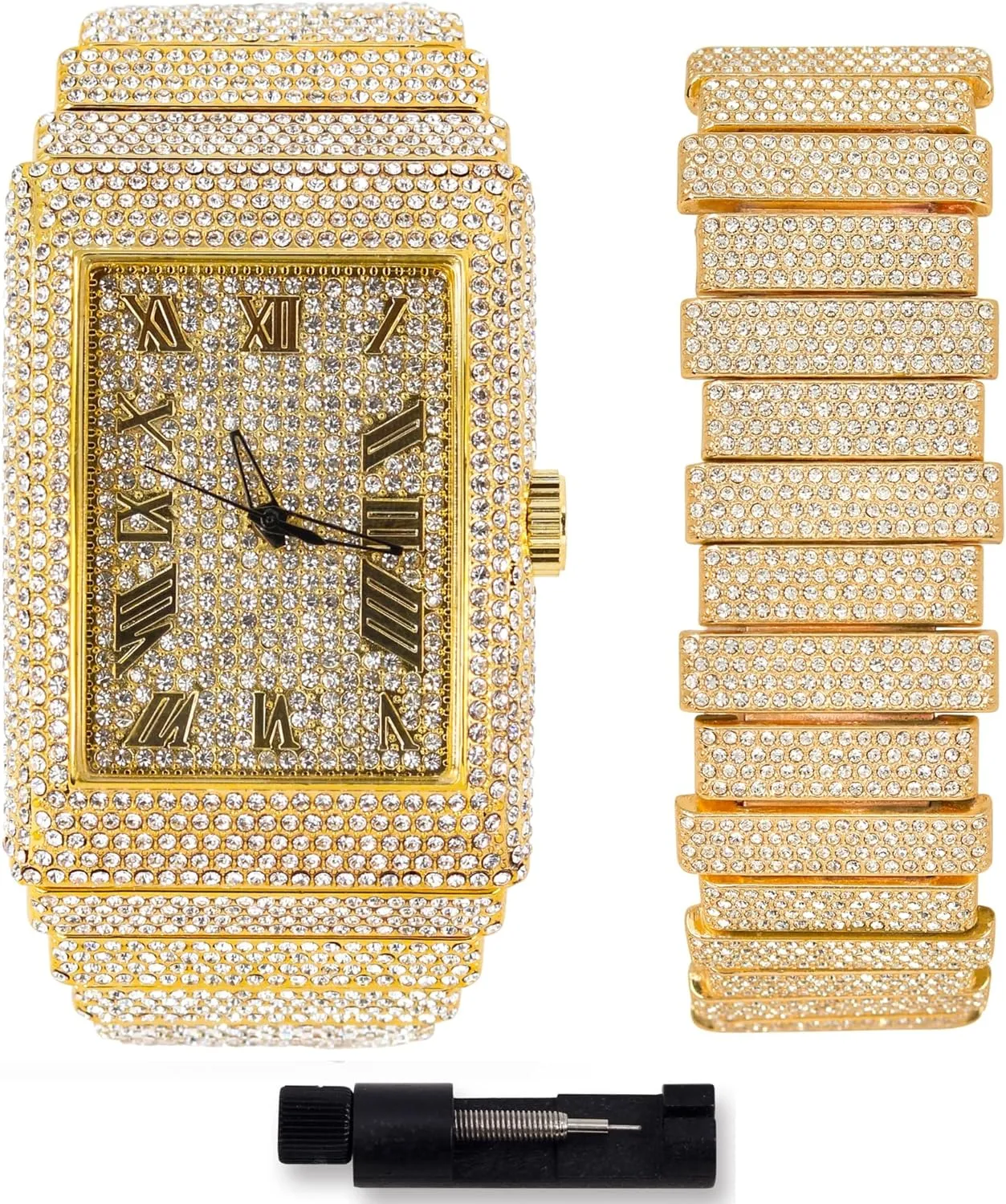 ICE STAR Men's 40mm Fully Iced Out Watch & Bracelet Set, Rectangle Case