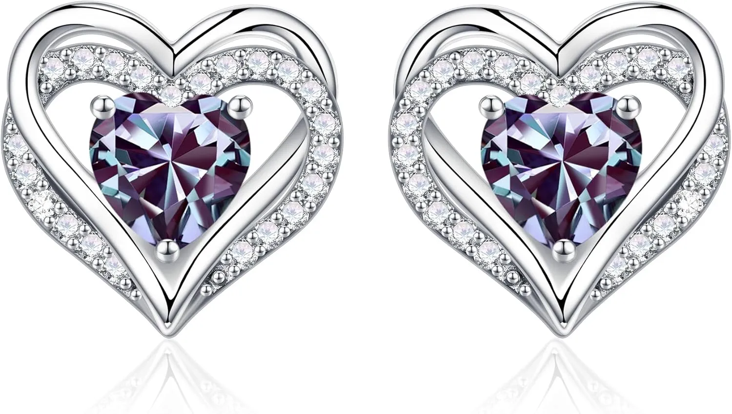 Iefil Birthstone Earrings for Women, S925 Sterling Silver Birthstone Heart Stud Earrings Birthday Gifts for Women