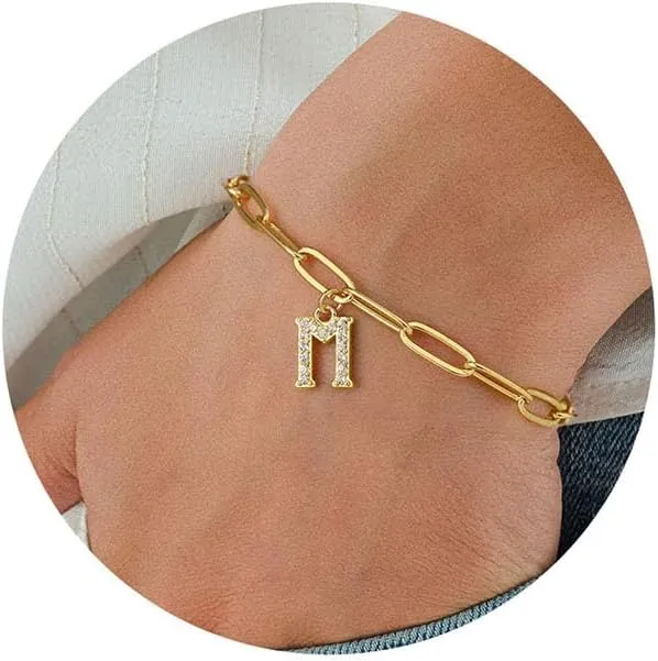 IEFWELL Gold Initial Bracelets for Women Women - Dainty 14K Gold Plated Bracelet | 26 Alphabets Bracelets | Monogram Charm Bracelet | Preppy Jewelry | Gold Jewelry for Women | Birthday Gifts