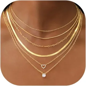 iF YOU 6 Pcs Gold Chokers Necklace Set for Women, 14k Gold Plated CZ Pendant Necklace, Trendy Dainty Snake Chain Layered Necklaces for Jewelry Gifts