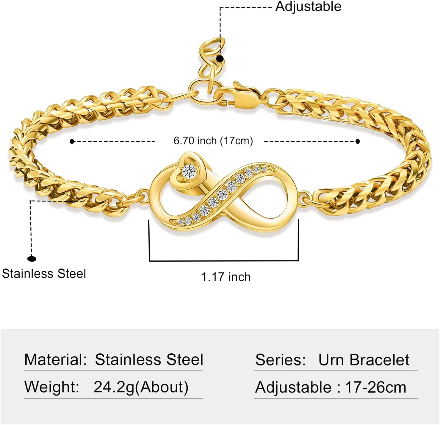 Imrsanl Cremation Jewelry Infinity Urn Bracelet for Ashes Stainless Steel Ashes Bracelet Bangles Keepsake Memorial Jewelry Ash Holder for Women Men - Adjustable