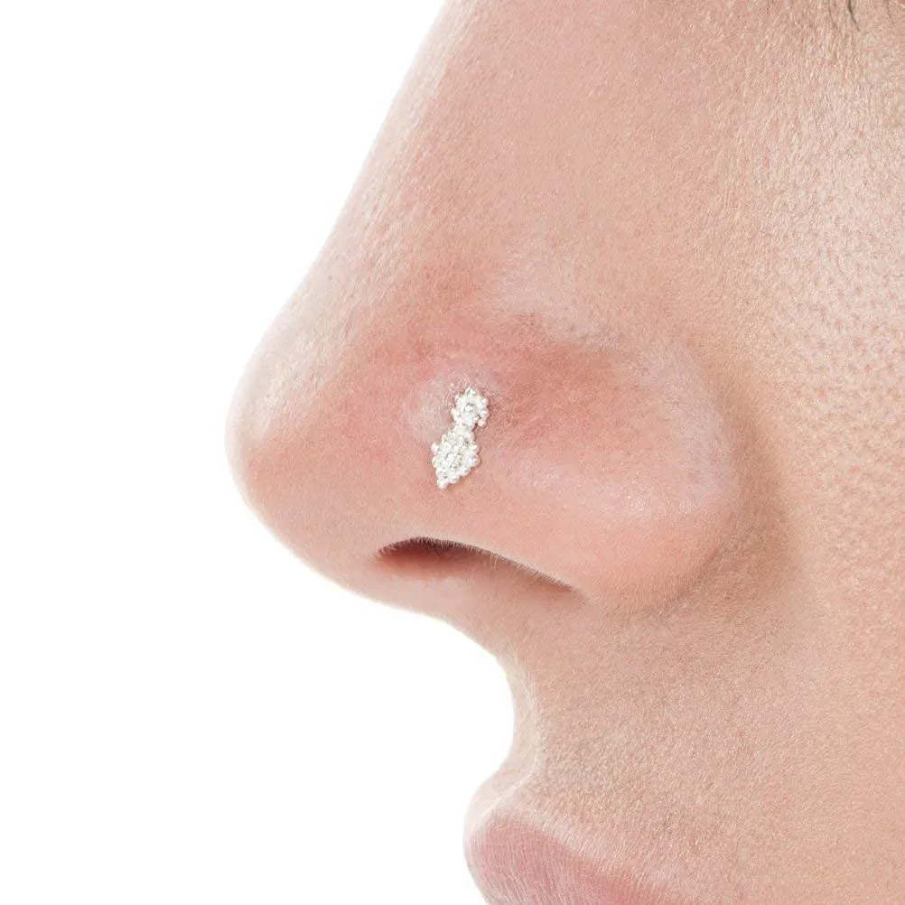 Indian Silver Nose Stud, Dainty Nose Ring Stud Piercing, Tikka Nose Piercing/Earring, Handmade Jewelry by Alagia