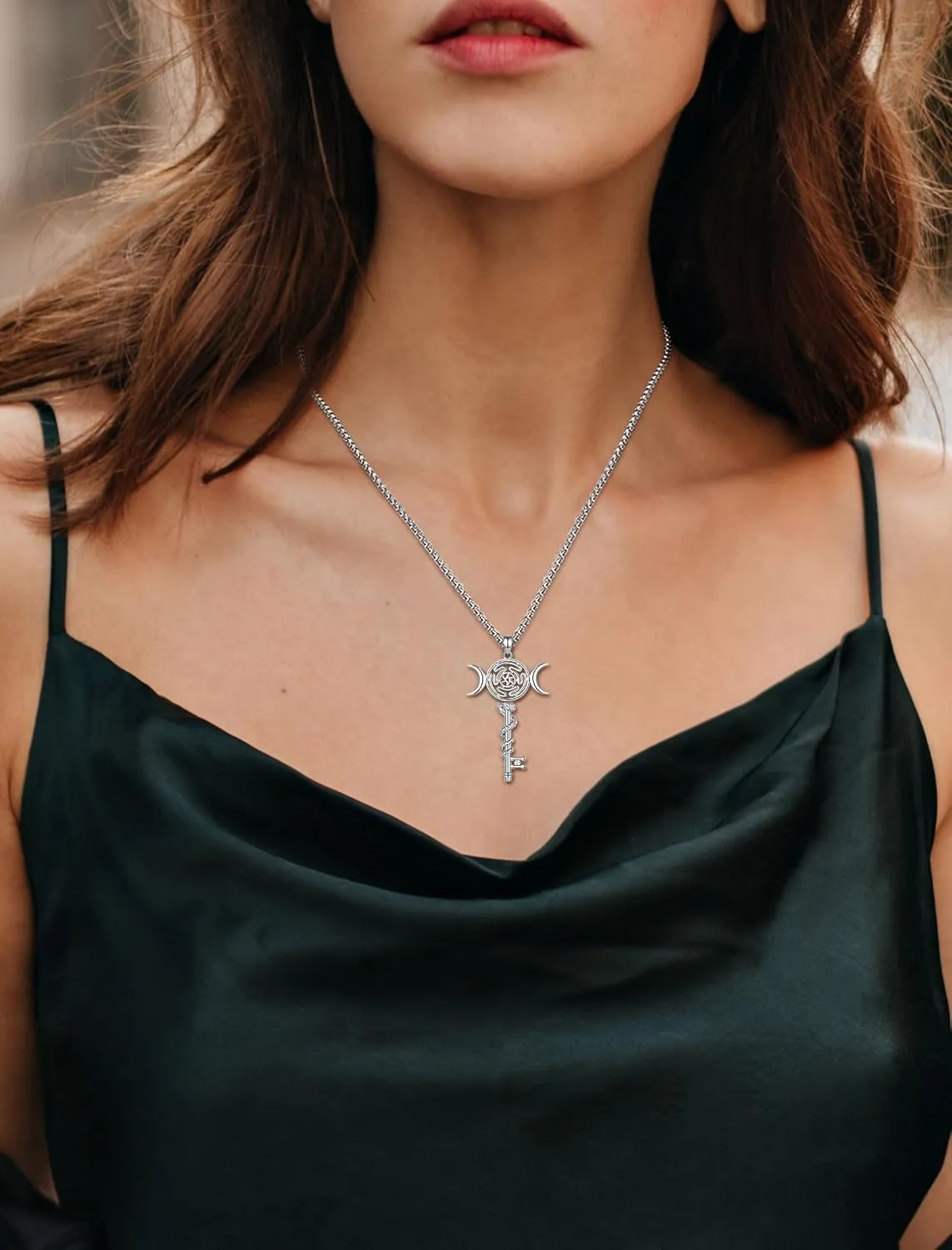 INFUSEU Mystical Witchy Gifts for Women, Pentagram Witches Knot Triple Moon Goddess Lilith Hecate Phoenix Necklaces