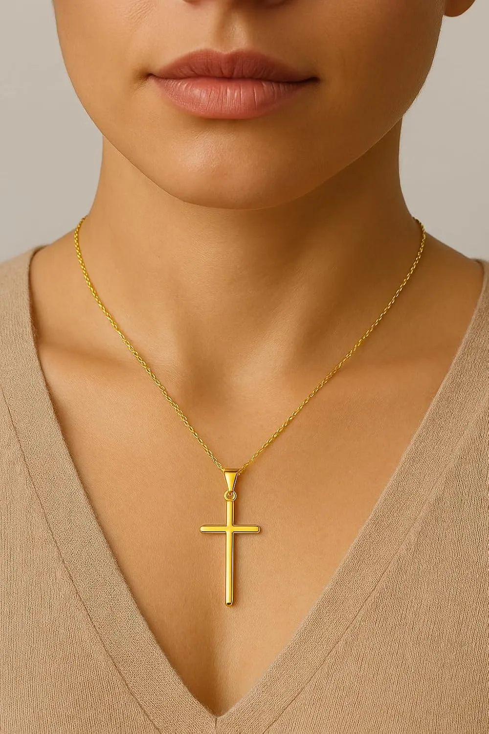 Italian 10K Solid Gold Cross Pendant for Men & Women - Round Tube Real 10K Yellow Gold Cross Pendants for Women Religious Faith Catholic Jewelry (1.16 gm to 1.65 gm) Gift Box Packaging
