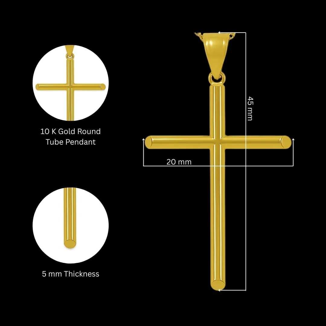 Italian 10K Solid Gold Cross Pendant for Men & Women - Round Tube Real 10K Yellow Gold Cross Pendants for Women Religious Faith Catholic Jewelry (1.16 gm to 1.65 gm) Gift Box Packaging