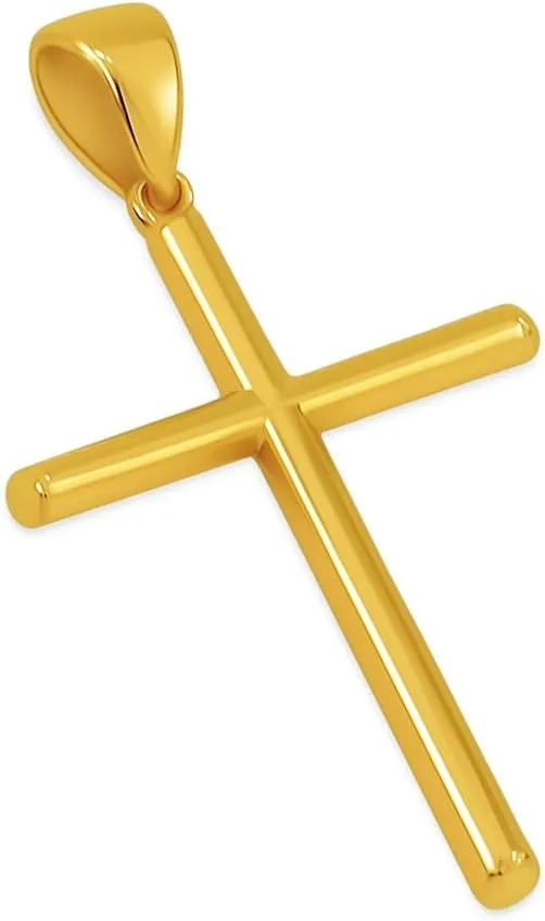 Italian 10K Solid Gold Cross Pendant for Men & Women - Round Tube Real 10K Yellow Gold Cross Pendants for Women Religious Faith Catholic Jewelry (1.16 gm to 1.65 gm) Gift Box Packaging