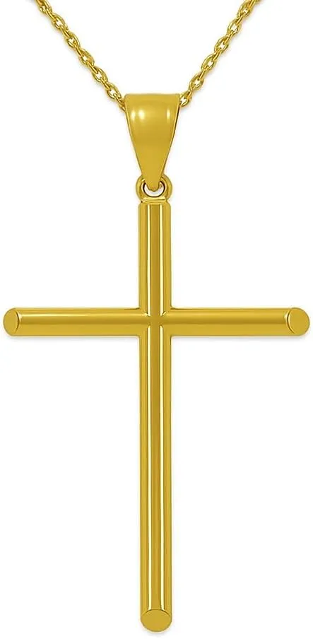 Italian 10K Solid Gold Cross Pendant for Men & Women - Round Tube Real 10K Yellow Gold Cross Pendants for Women Religious Faith Catholic Jewelry (1.16 gm to 1.65 gm) Gift Box Packaging