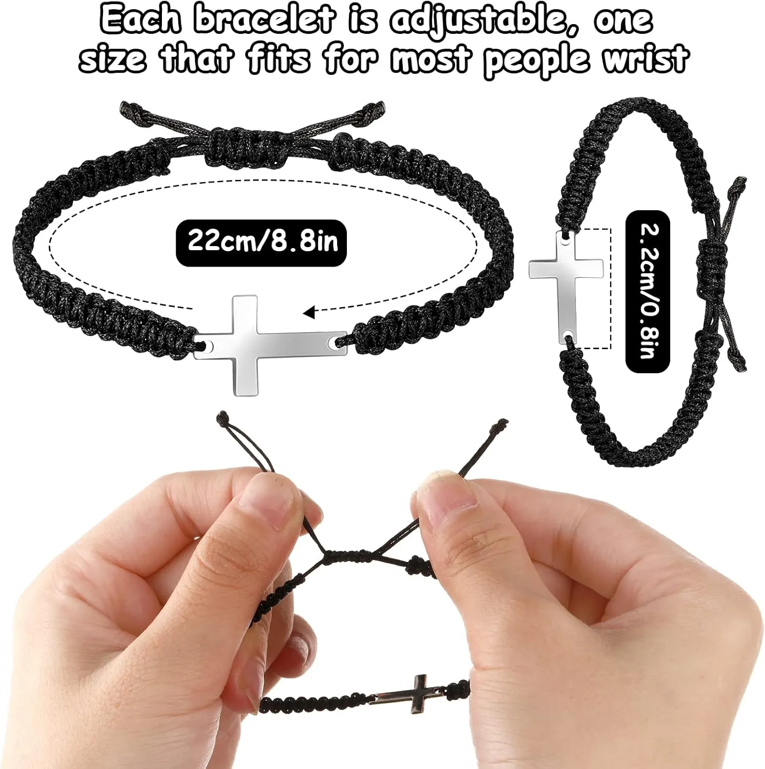 Jadive 12 Pcs Friendship Cross Bracelet Bulk for Women Men Jesus Christian Handmade Adjustable String Nylon Rope Braided Matching Bracelet for Graduation Baptism BFF Lucky Gifts