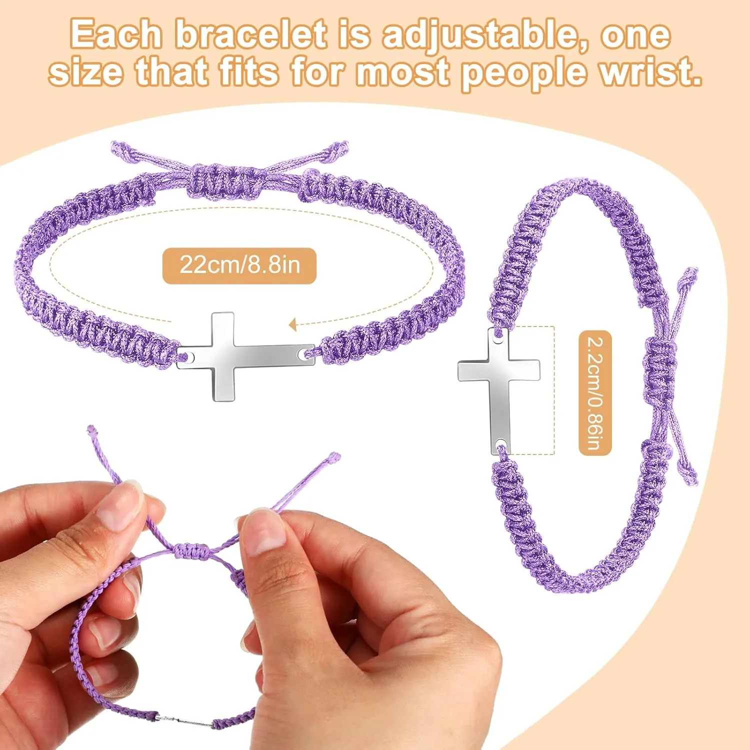 Jadive 12 Pcs Friendship Cross Bracelet Bulk for Women Men Jesus Christian Handmade Adjustable String Nylon Rope Braided Matching Bracelet for Graduation Baptism BFF Lucky Gifts