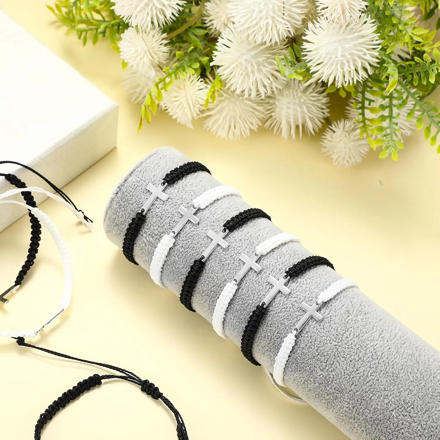 Jadive 12 Pcs Friendship Cross Bracelet Bulk for Women Men Jesus Christian Handmade Adjustable String Nylon Rope Braided Matching Bracelet for Graduation Baptism BFF Lucky Gifts