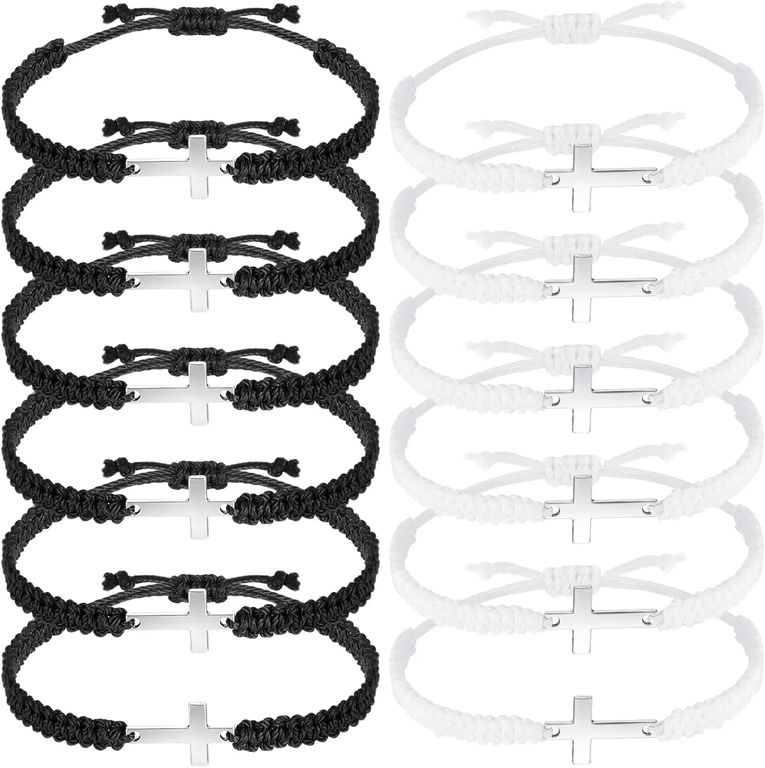 Jadive 12 Pcs Friendship Cross Bracelet Bulk for Women Men Jesus Christian Handmade Adjustable String Nylon Rope Braided Matching Bracelet for Graduation Baptism BFF Lucky Gifts