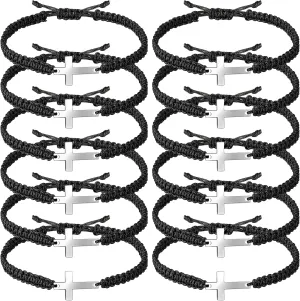 Jadive 12 Pcs Friendship Cross Bracelet Bulk for Women Men Jesus Christian Handmade Adjustable String Nylon Rope Braided Matching Bracelet for Graduation Baptism BFF Lucky Gifts