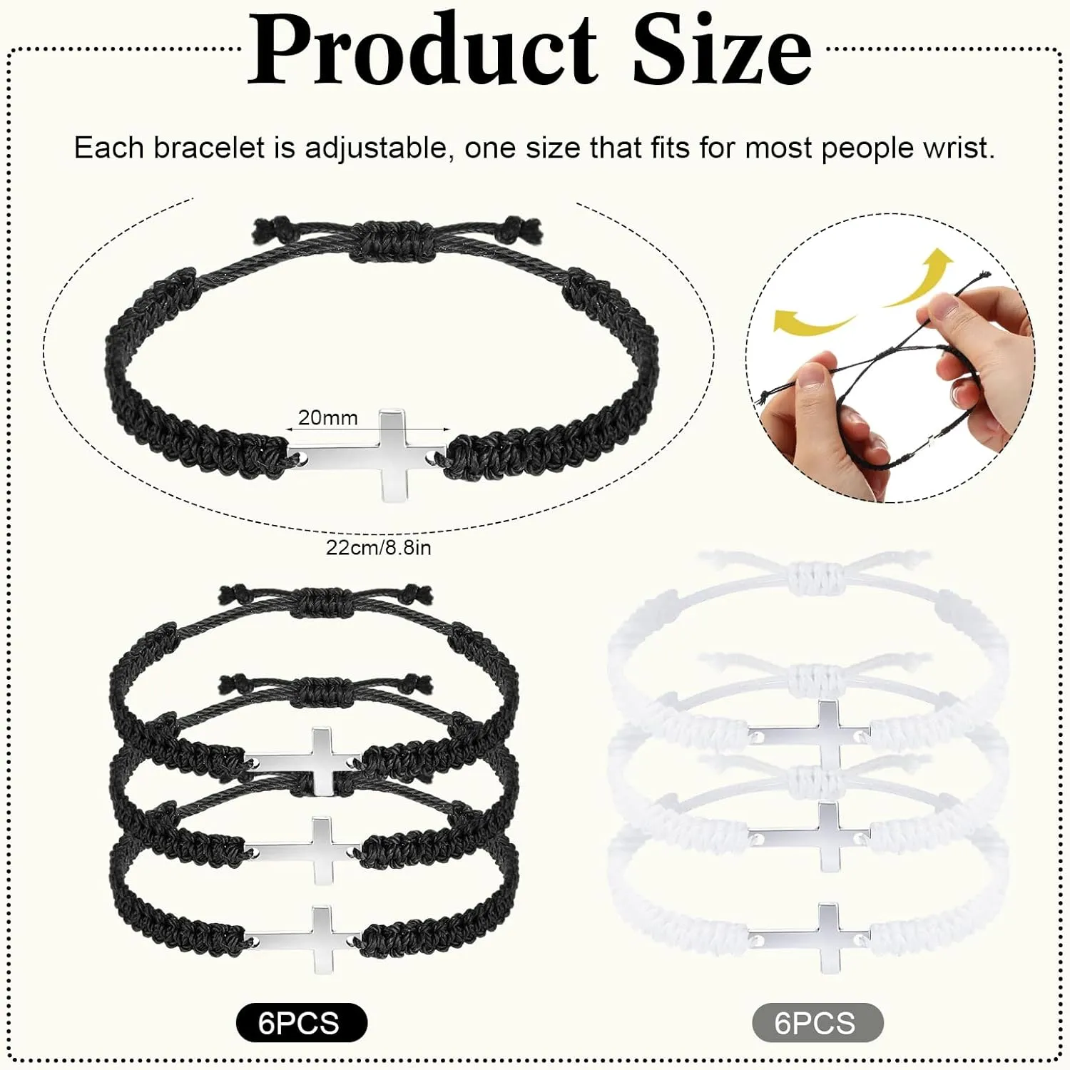 Jadive 12 Pcs Friendship Cross Bracelet Bulk for Women Men Jesus Christian Handmade Adjustable String Nylon Rope Braided Matching Bracelet for Graduation Baptism BFF Lucky Gifts