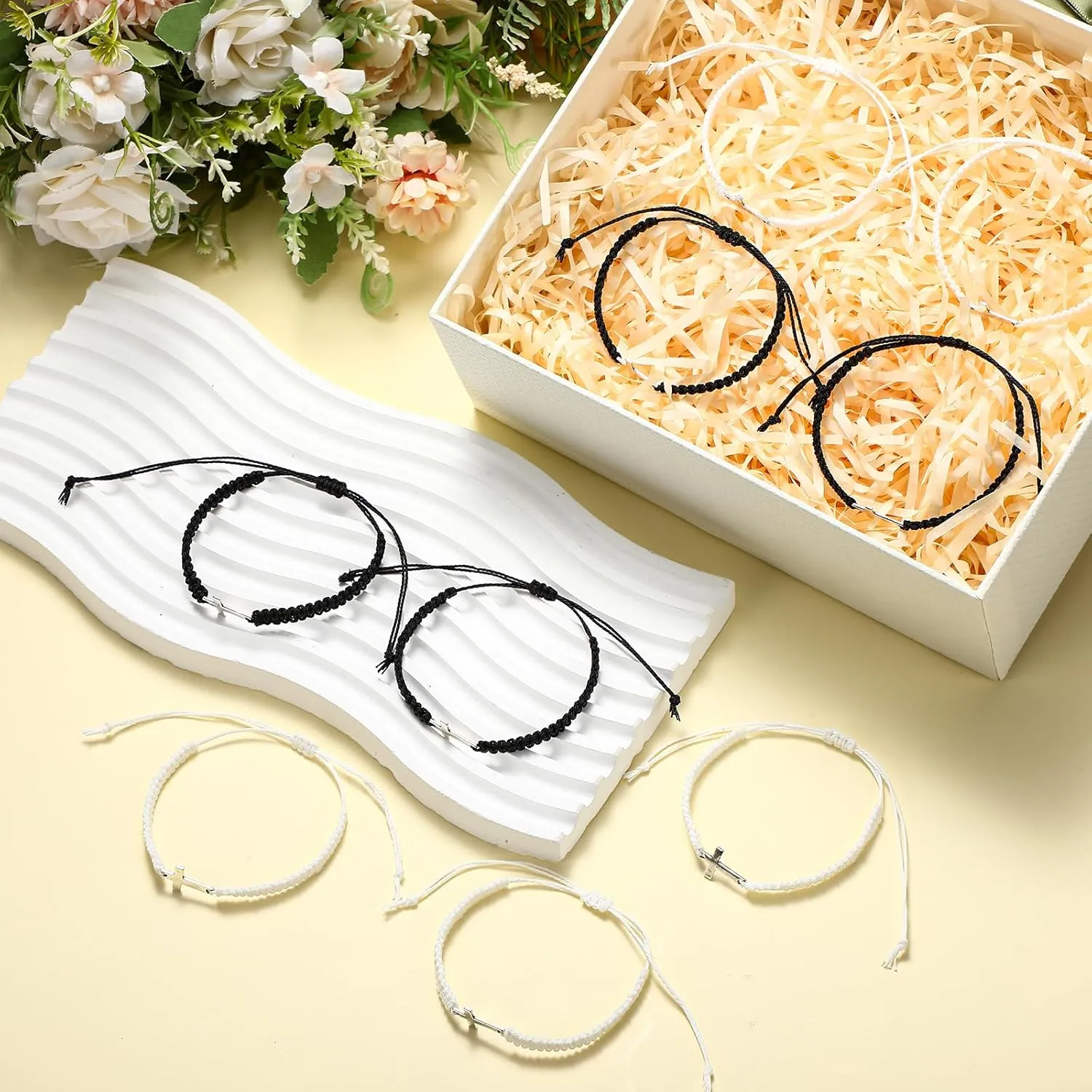 Jadive 12 Pcs Friendship Cross Bracelet Bulk for Women Men Jesus Christian Handmade Adjustable String Nylon Rope Braided Matching Bracelet for Graduation Baptism BFF Lucky Gifts