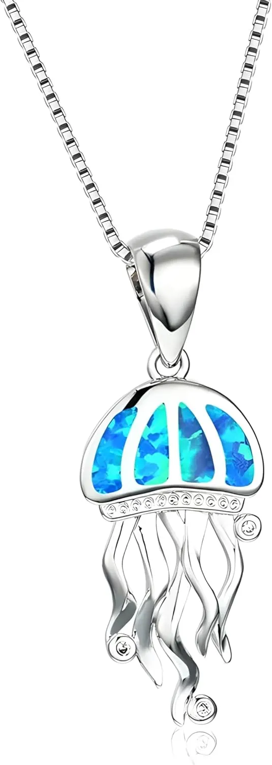 Jellyfish Pendant Necklace For Women Inlay Blue Imitation Opal Wedding Jewelry Gifts