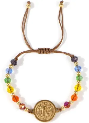 Jesus Rainbow Crystal Beaded Adjustable Braided Bracelet for Women,Handmade Boho Healing Colorful Glass Beads Good Luck Bracelet Statement Religious Jewelry Gift Friendship