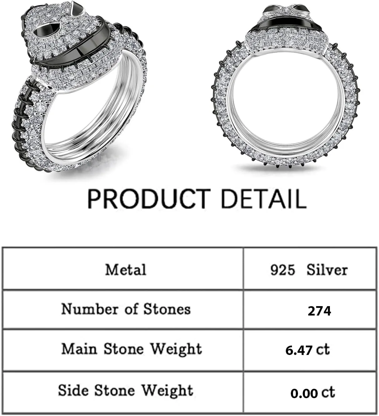 Jeulia Gothic Skull Diamond Rings: Sterling Silver Round Cut Skeleton Rings Band Halloween Romantic Jewelry Gifts for Her CZ Solitaire Engagement Rings Anniversary with Box