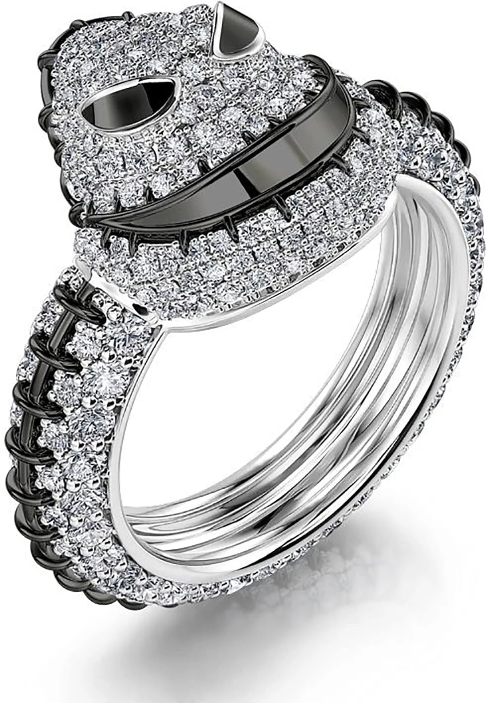 Jeulia Gothic Skull Diamond Rings: Sterling Silver Round Cut Skeleton Rings Band Halloween Romantic Jewelry Gifts for Her CZ Solitaire Engagement Rings Anniversary with Box
