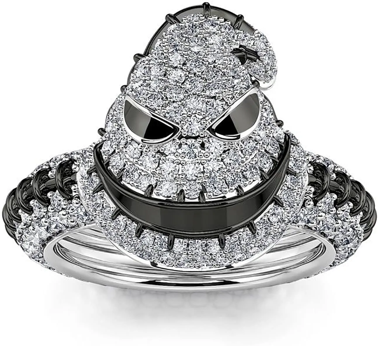 Jeulia Gothic Skull Diamond Rings: Sterling Silver Round Cut Skeleton Rings Band Halloween Romantic Jewelry Gifts for Her CZ Solitaire Engagement Rings Anniversary with Box
