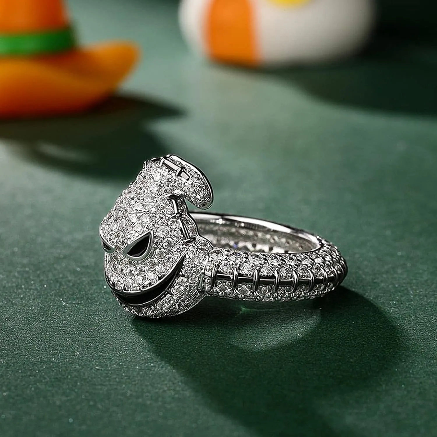 Jeulia Gothic Skull Diamond Rings: Sterling Silver Round Cut Skeleton Rings Band Halloween Romantic Jewelry Gifts for Her CZ Solitaire Engagement Rings Anniversary with Box