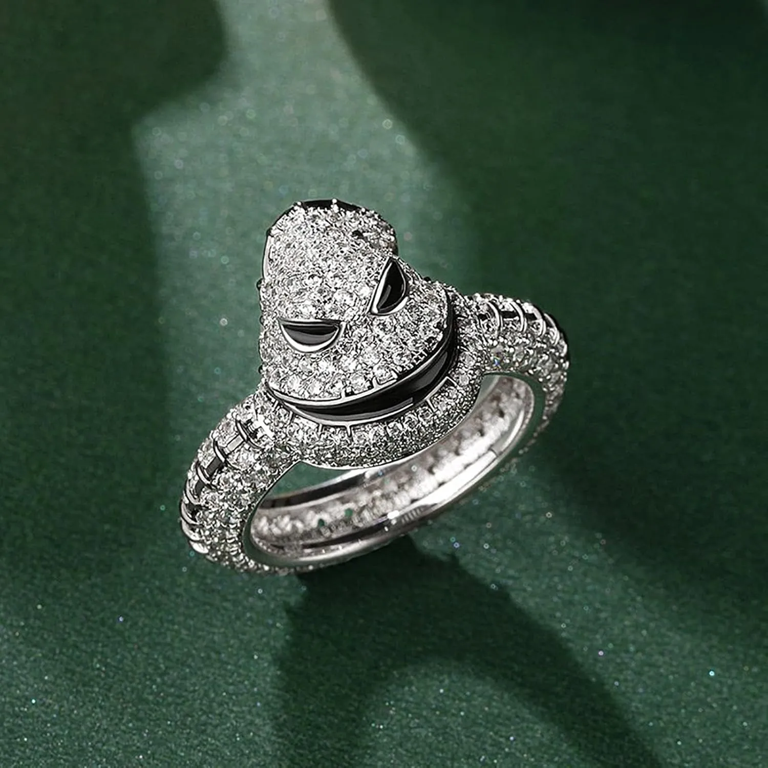 Jeulia Gothic Skull Diamond Rings: Sterling Silver Round Cut Skeleton Rings Band Halloween Romantic Jewelry Gifts for Her CZ Solitaire Engagement Rings Anniversary with Box