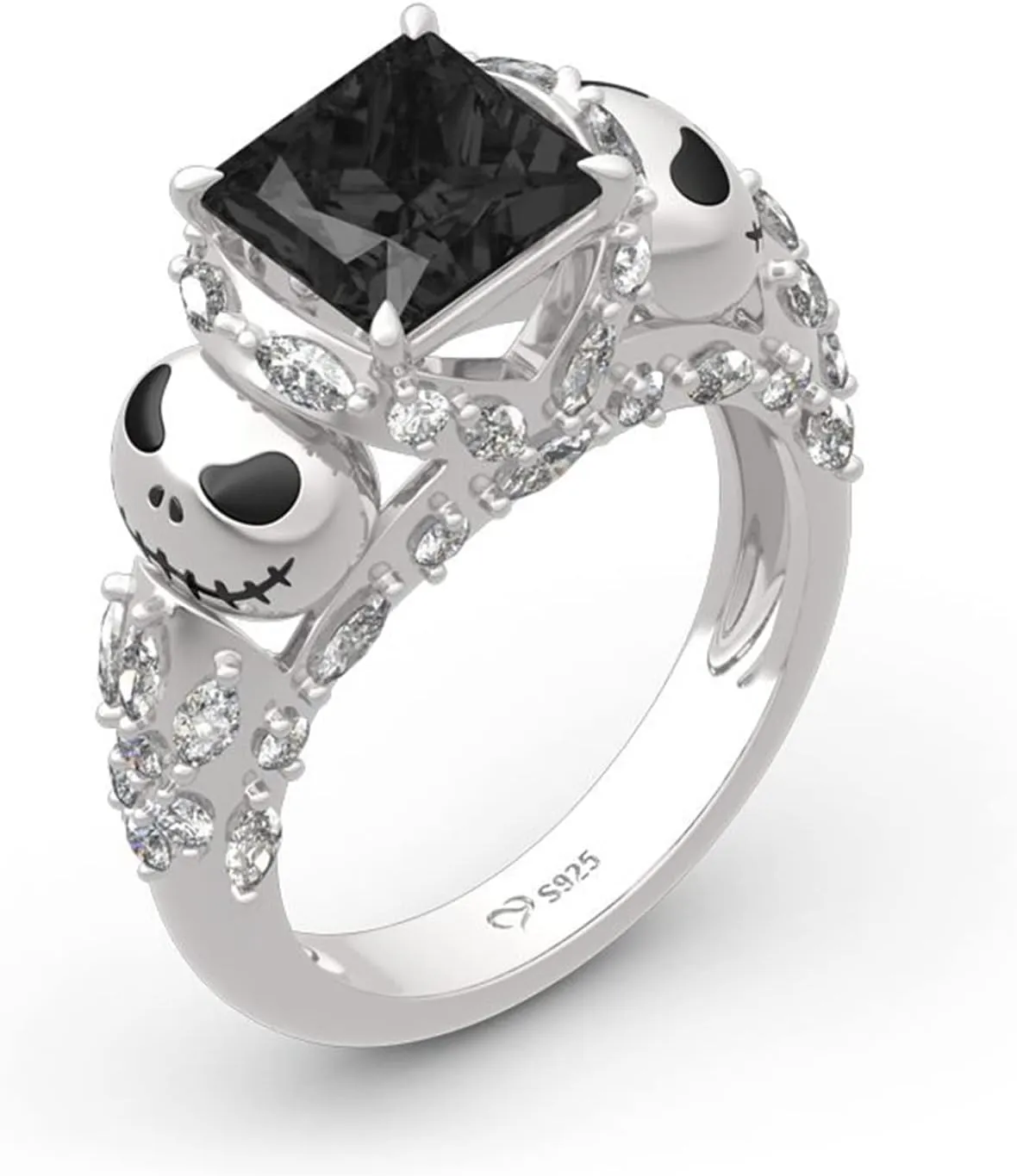 Jeulia "Romantic Soul Skull Design Princess Cut Sterling Silver Ring for Women Wife Girlfriend Engagement Wedding Anniversary Christmas Birthday With Jewelry Box