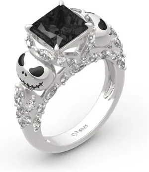 Jeulia "Romantic Soul Skull Design Princess Cut Sterling Silver Ring for Women Wife Girlfriend Engagement Wedding Anniversary Christmas Birthday With Jewelry Box