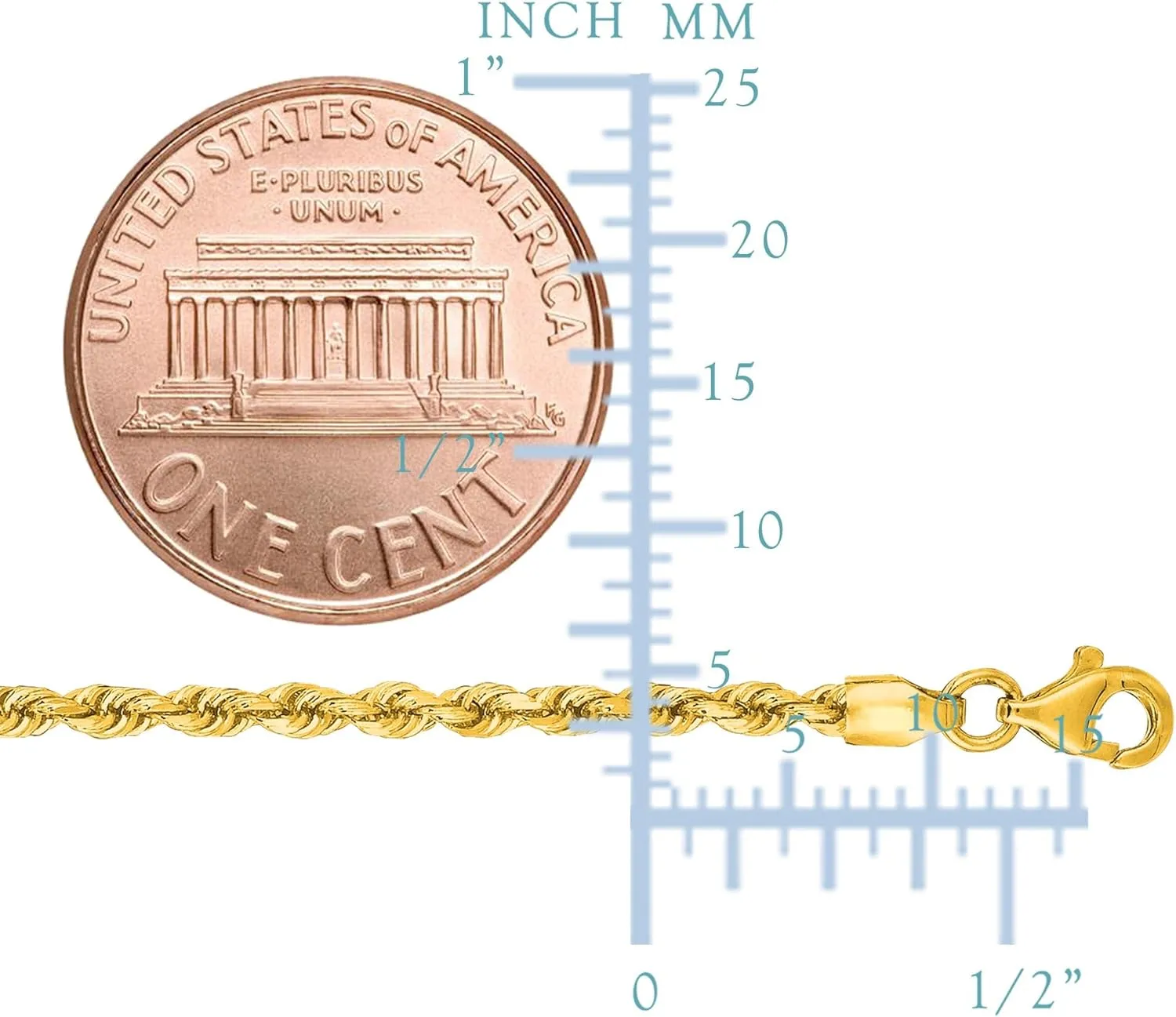 Jewelry Affairs 14K Yellow Gold Filled Solid Rope Chain Necklace, 2.1mm