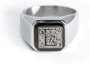 Jewelry | Stainless Steel Letter Alphabet Initial Ring | Square Flat Top Ring for Men & Women | Stainless Steel Jewelry, (Black, Gold, Silver), Size 7-16