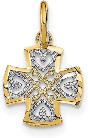 JewelryWeb 10mm Mini Maltese Religious Faith Cross With O ring W White Love Hearts and Sparkle Cut Edge Band Style-Ring for Women