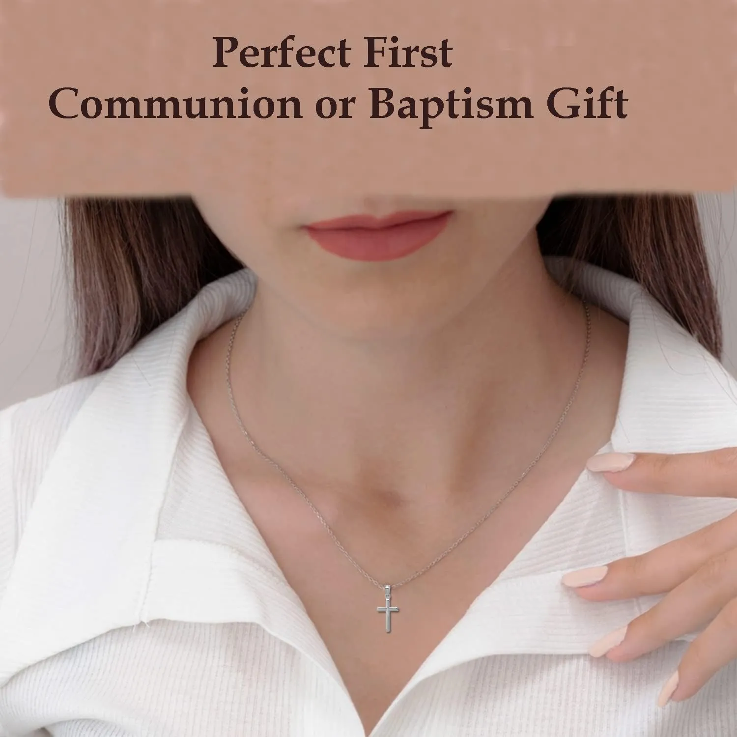 JewelryWeb 14k Gold Small Polished Latin Cross Pendant  12mm x 25mm  Baptism First Communion Gift - Dainty Cross Necklace