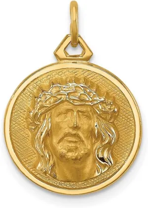 JewelryWeb 14k Solid Yellow Gold Hollow Polished Satin Small Round Religious Faith Inspiration Jesus Medal Pendant Necklace-Pendant for Women