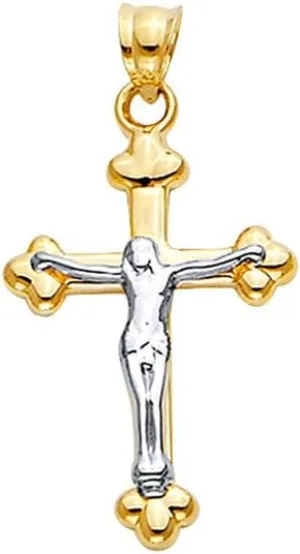JewelryWeb 14k Yellow Gold and White Gold Hollow Religious Faith Cross With Jesus Pendant Necklace-Pendant for Women