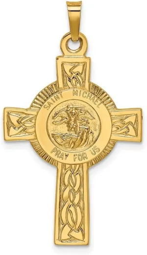 JewelryWeb 14k Yellow Gold Solid Polished Religious Faith Cross with St. Michael Medal Pendant Necklace 28x20mm-Pendant for Women