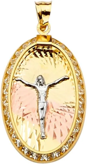 JewelryWeb 14k Yellow Gold White Gold and Rose Gold Religious Faith Inspiration Jesus Medal Pendant Necklace 15x30mm-Pendant for Women