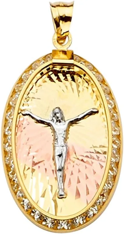 JewelryWeb 14k Yellow Gold White Gold and Rose Gold Religious Faith Inspiration Jesus Medal Pendant Necklace 15x30mm-Pendant for Women