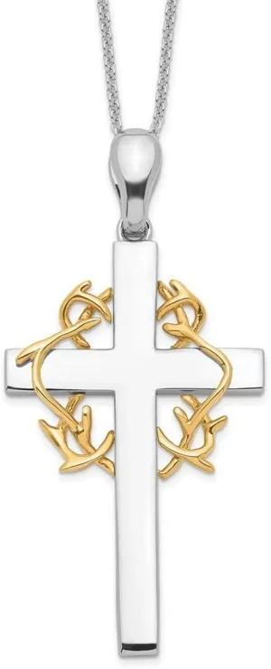 JewelryWeb 925 Sterling Silver Polished Spring-Ring Accent gold plating Religious Faith Cross Necklace 18 Inch Pendant-Necklace for Women