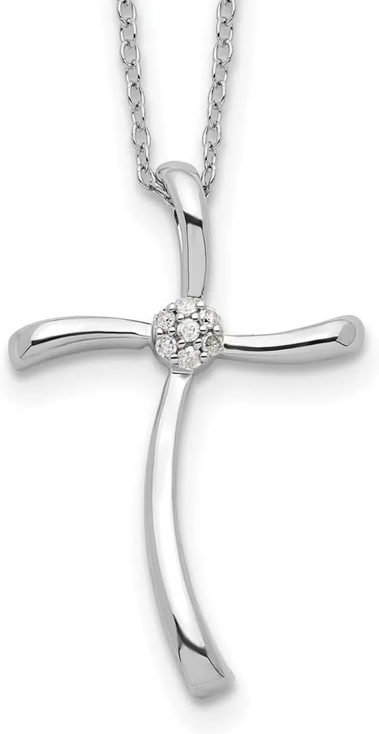 JewelryWeb 925 Sterling Silver Polished Spring-Ring Diamond Religious Faith Cross Necklace 16 Inch Pendant-Necklace for Women