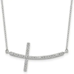 JewelryWeb 925 Sterling Silver Polished Spring-Ring With CZ Simulated Diamond Sideways Religious Faith Cross With 2 In Ext Necklace 16 Inch 18.7mm Wide Pendant-Necklace for Women