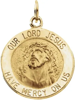 JewelryWeb Necklace 14k Yellow Gold 15mm Polished Round Our Lord Religious Faith Inspiration Jesus Medal-Pendant for Women