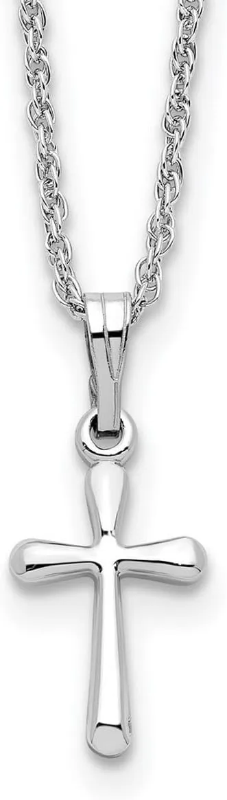 JewelryWeb Solid Polished Spring-Ring 18in Rhodium Plated Small Plain Rounded Religious Faith Cross Necklace 18 In Pendant-Necklace for Women