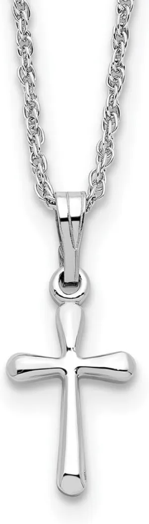 JewelryWeb Solid Polished Spring-Ring 18in Rhodium Plated Small Plain Rounded Religious Faith Cross Necklace 18 In Pendant-Necklace for Women