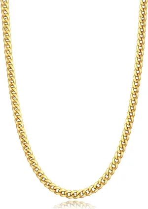 Jewlpire Silver/Black/Gold Chain for Men, Cuban Link Chain Necklace for Men Women, 4mm/6mm Mens Necklace 18K Gold Plated/316L Stainless Steel Mens Chains Necklaces 18/20/22/24/26 Inch