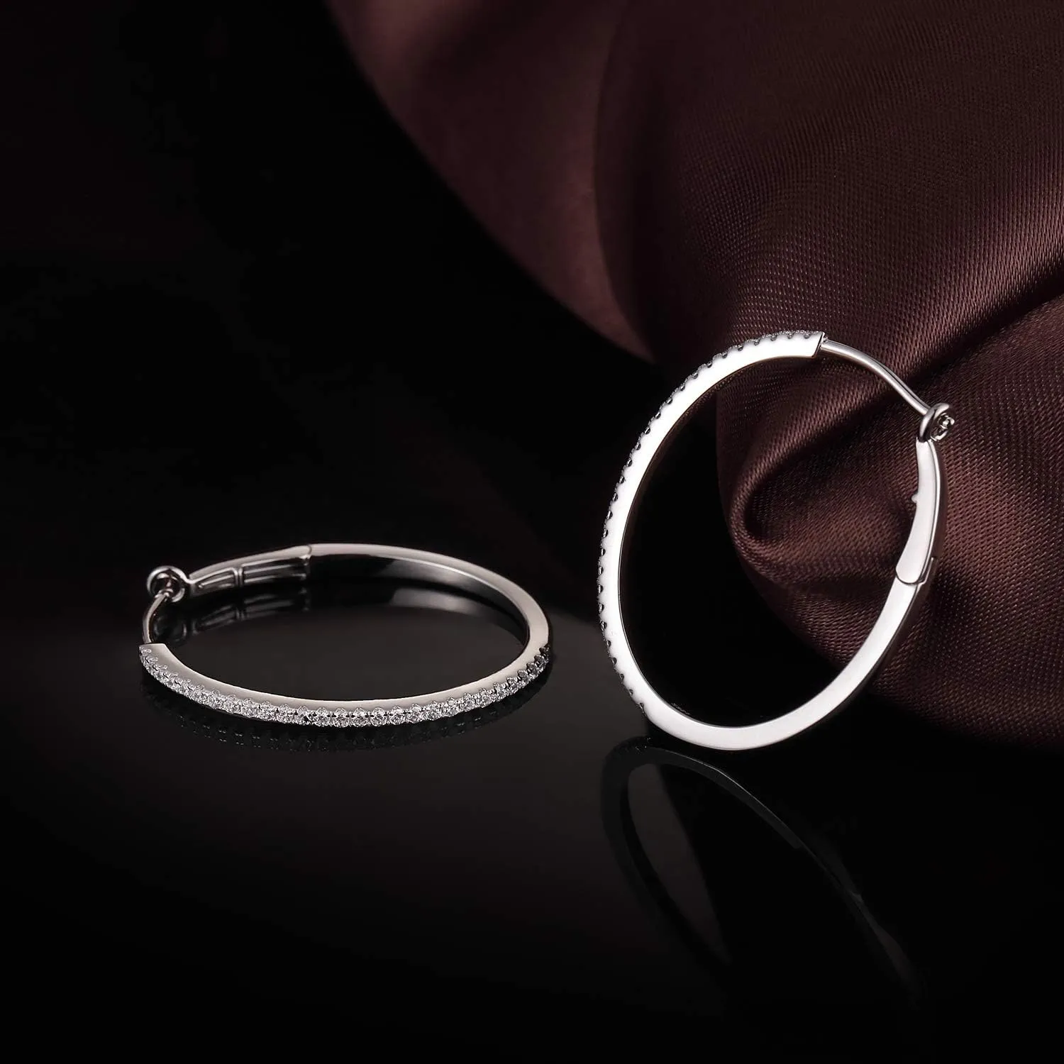 Jiamiaoi 18K White Gold Plated 925 Sterling Silver Hoop Earrings for Women 20mm/25mm/40mm Hoop Earrings with Pearl Removable, Fashion & Classic Womens Jewelry for Wife/Mom
