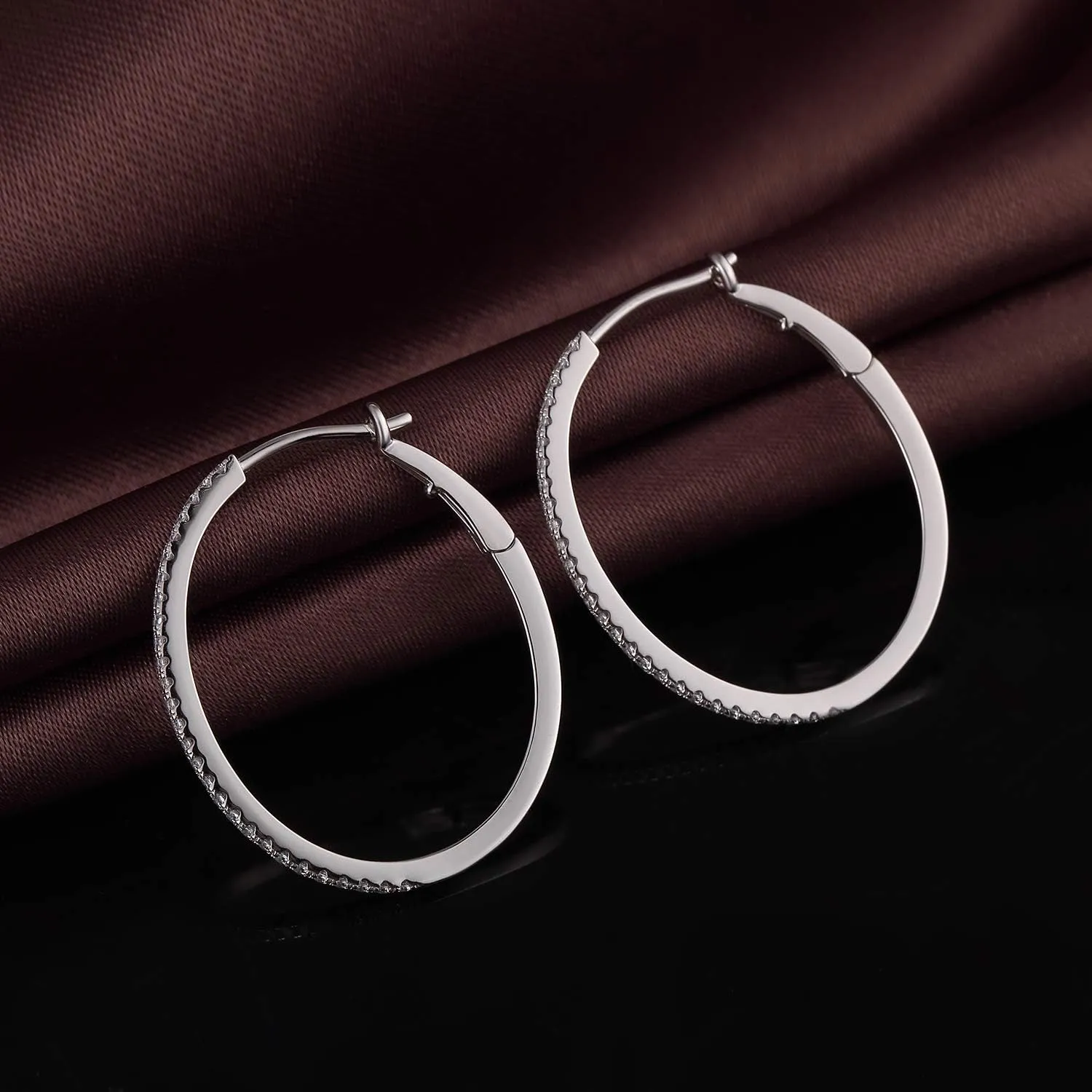 Jiamiaoi 18K White Gold Plated 925 Sterling Silver Hoop Earrings for Women 20mm/25mm/40mm Hoop Earrings with Pearl Removable, Fashion & Classic Womens Jewelry for Wife/Mom